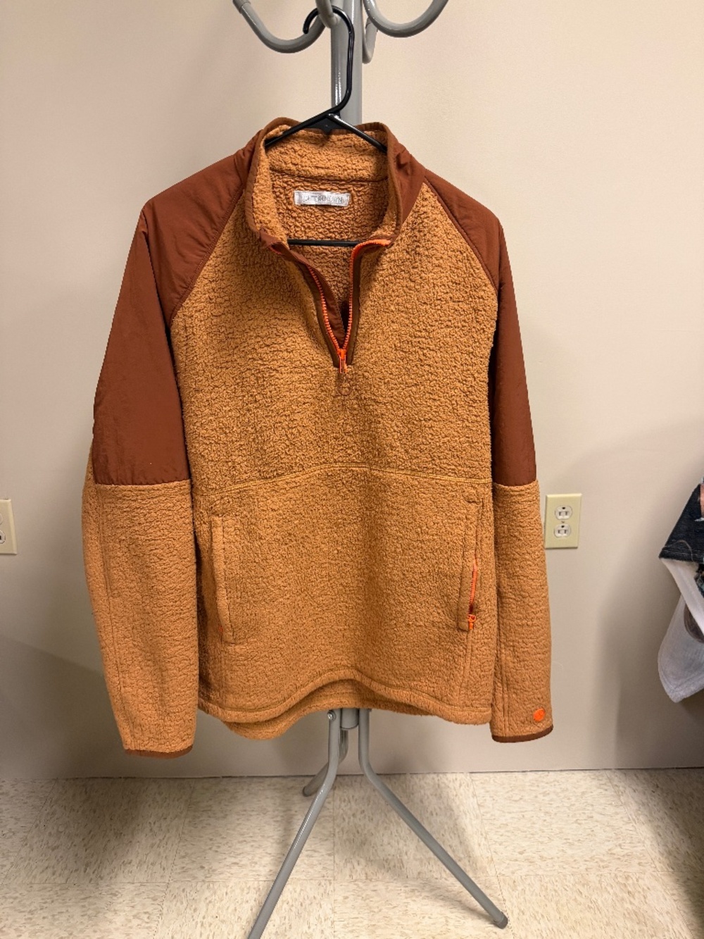 Outerknown Skyline 1/4 Zip Sherpa Fleece Popover Mustard and Brown Size Large